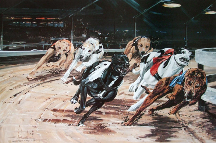 Greyhound Racing Limited Edition Print By Canine Artist Vic Granger